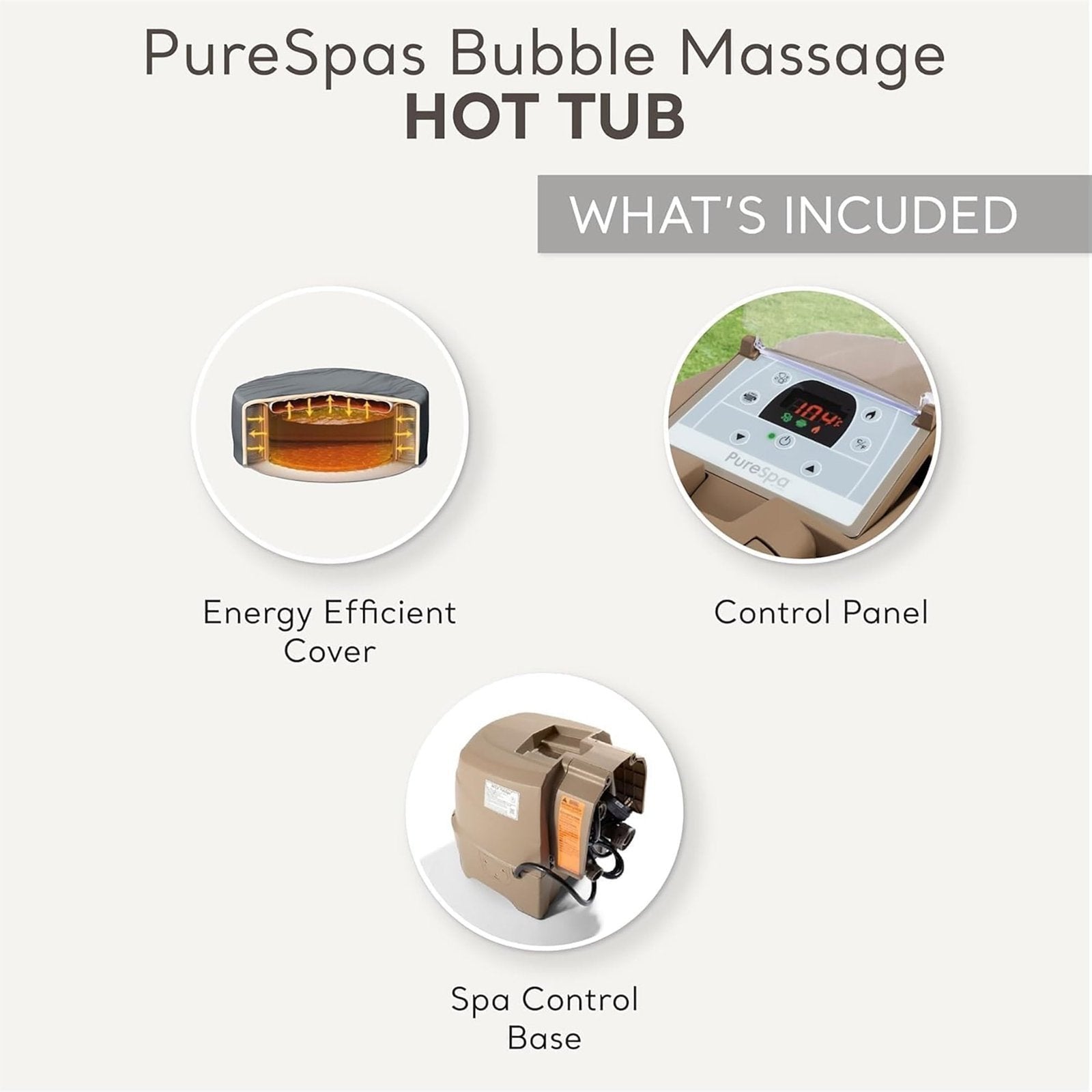 Intex: PureSpa: Sahara Tan Inflatable Hot Tub Set – 6 Person – 85″ Round Outdoor Heated Bubble Spa, Jet Massage, Cover, Hard Water Treatment System