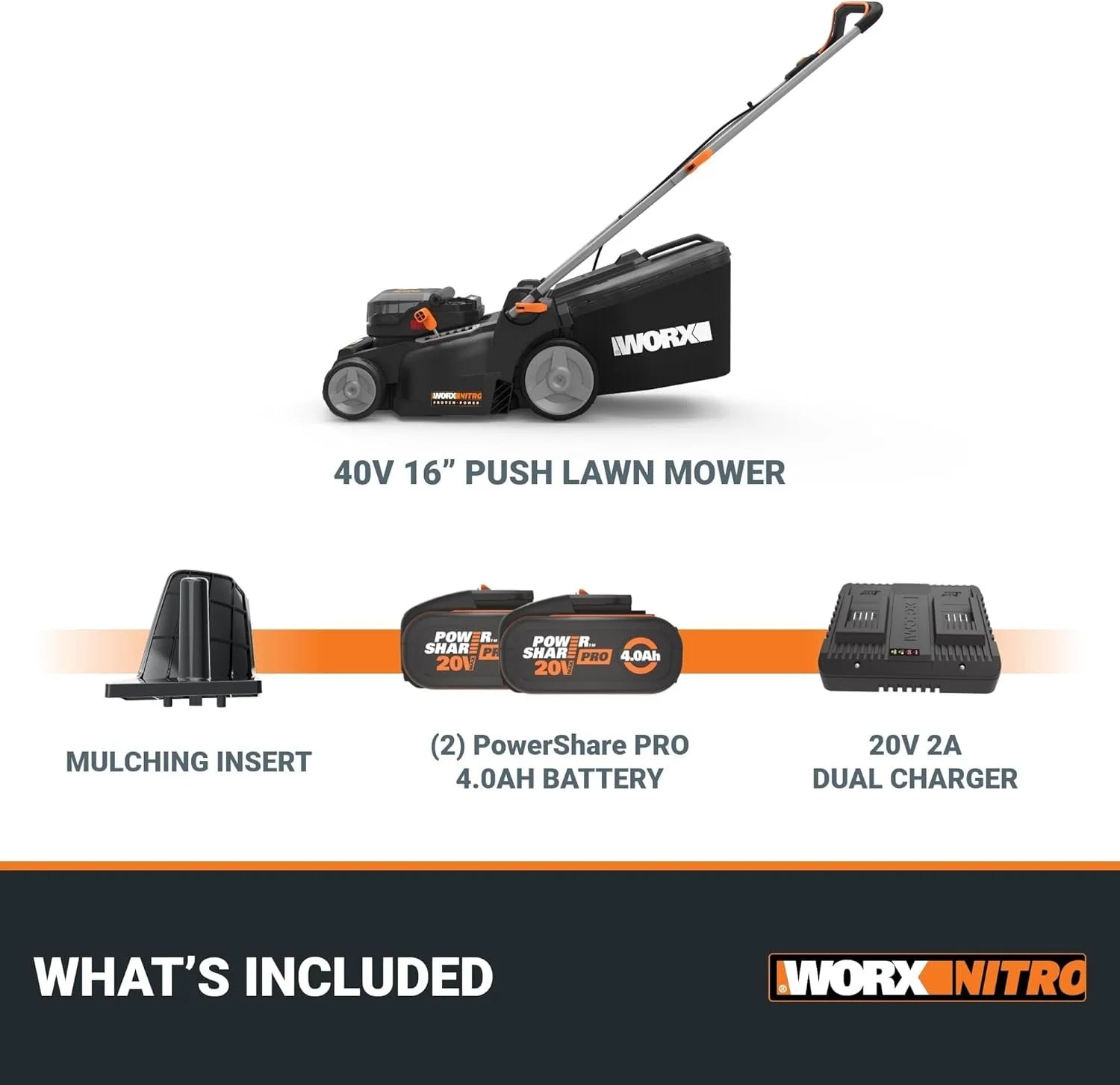 WORX Nitro 40V 16″ Cordless Lawn Mowers w/Brushless Motor 2.0 & Intellicut.