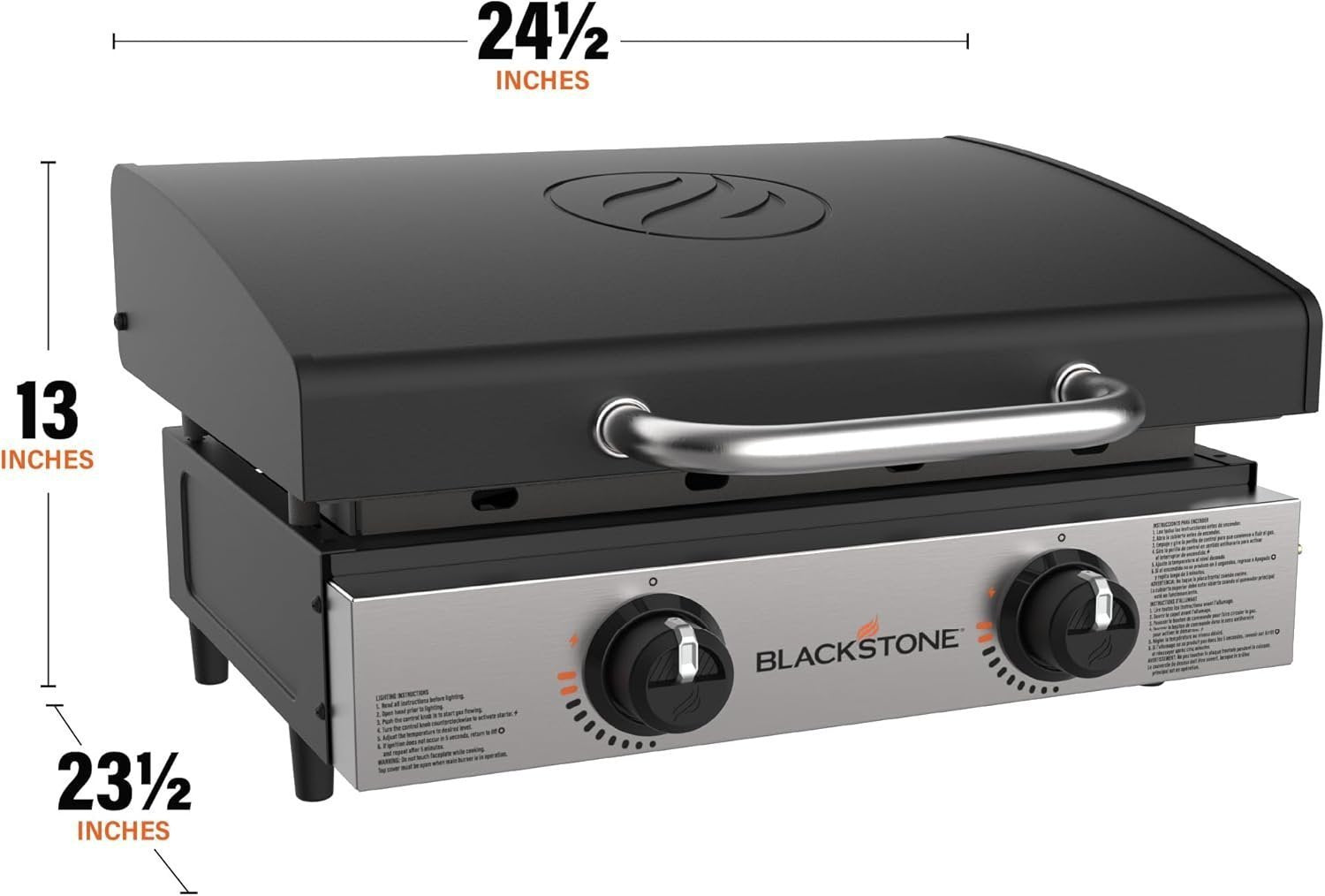 Blackstone 22″ Portable Tabletop Griddle – Dual Burner Flat Top Grill, 24,000 BTU Propane with Stainless Steel Faceplate & Rear Grease System