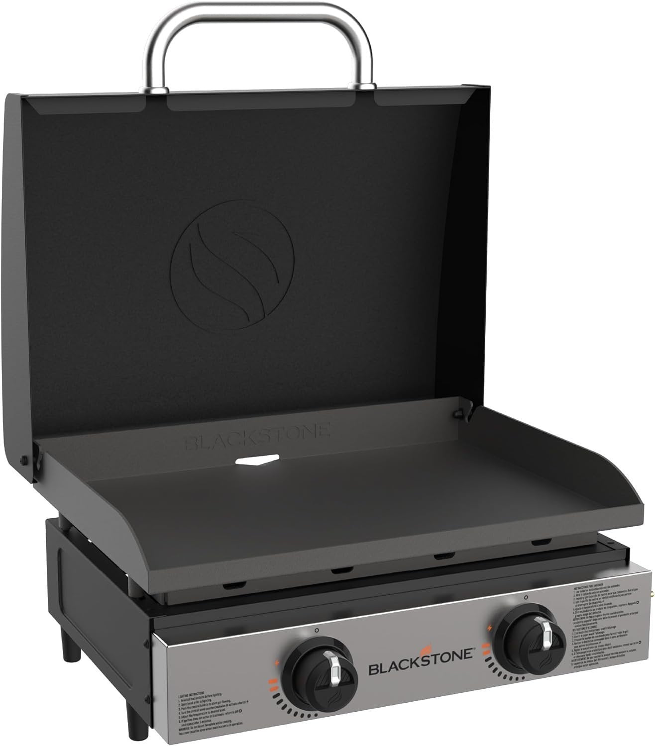 Blackstone 22″ Portable Tabletop Griddle – Dual Burner Flat Top Grill, 24,000 BTU Propane with Stainless Steel Faceplate & Rear Grease System