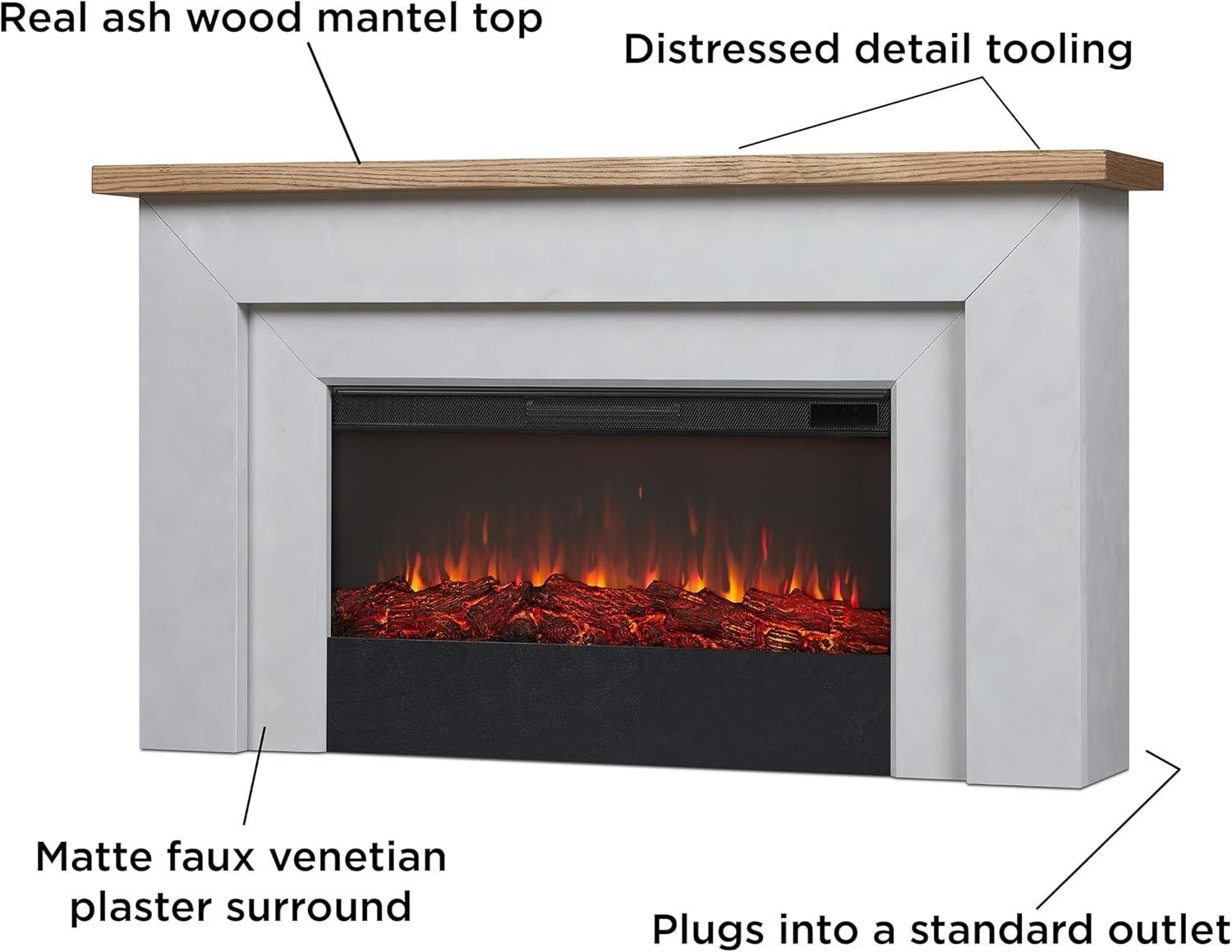Real Flame Malie 68″ Electric Fireplace with Mantel & Remote Control