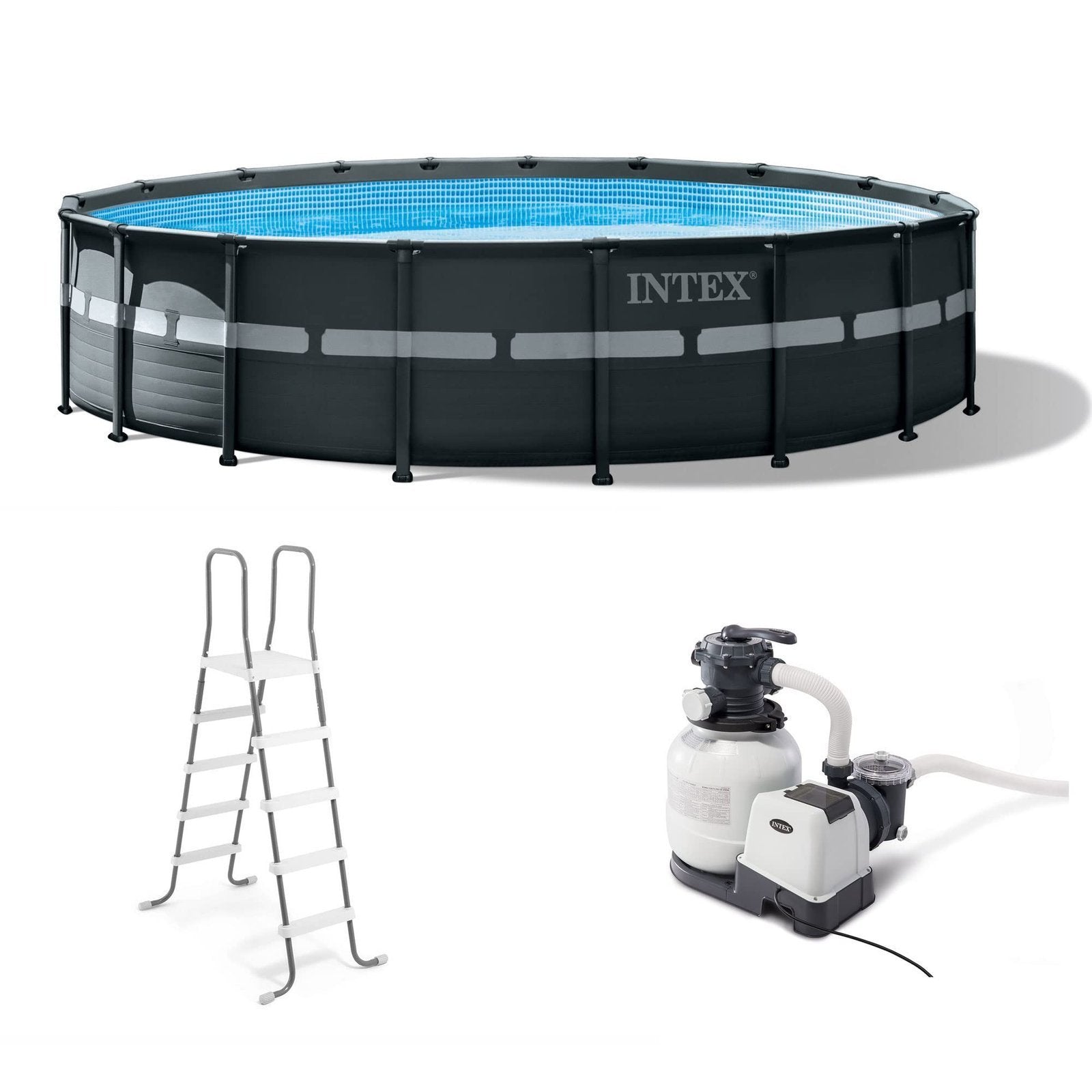 Intex Ultra XTR Frame 18′ x 52″ Above Ground Swimming Pool with Sand Filter Pump, Ladder, Cover, & Maintenance Accessory Kit with Vacuum and Skimmer