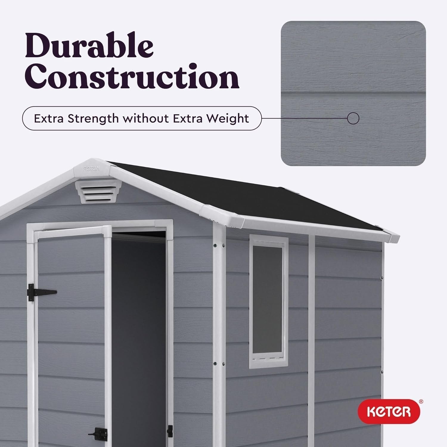 Keter Manor 4×6 Resin Outdoor Storage Shed Kit-Perfect to Store Patio Furniture, Garden Tools Bike Accessories, Beach Chairs and Lawn Mower, Grey & White