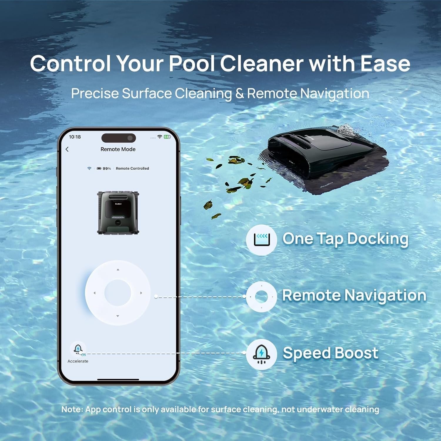 Beatbot AquaSense 2 Pro Robotic Pool Cleaner – 5-in-1 Cordless Skimmer & Clarifier, App-Controlled, Smart Parking, Up to 3,875 Sq. Ft. – Obsidian