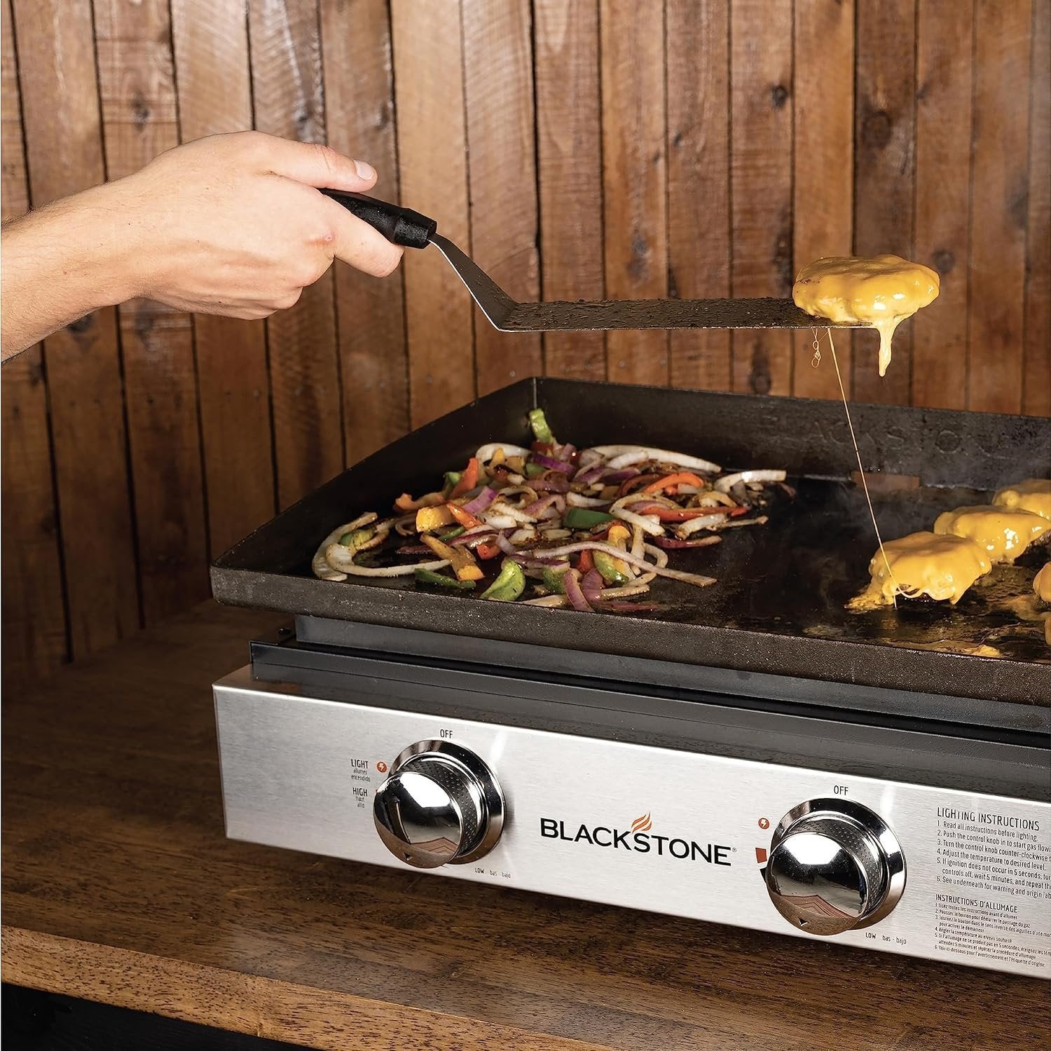 Blackstone 22″ Portable Tabletop Griddle – Dual Burner Flat Top Grill, 24,000 BTU Propane with Stainless Steel Faceplate & Rear Grease System