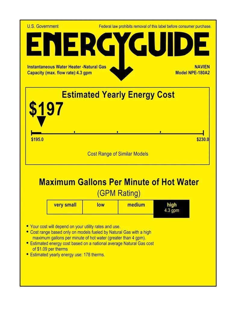 Navien NPE-180A2 High efficiency Condensing Tankless Water Heater