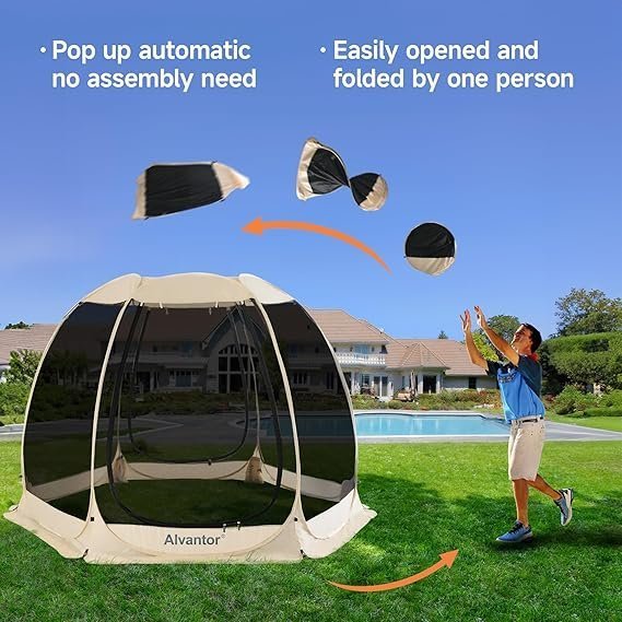 Alvantor Pop Up Screen House Gazebo with Mosquito Netting, Instant UV Resistant Sun Shelter for Patio & Backyard, Portable Canopy Tent for 2-10 Person - TryIlluminate