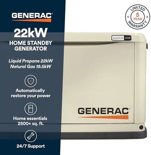 Generac Guardian 22kW Home Standby Generator with 200 Amp Transfer Switch, Durable All Aluminum, WiFi Enabled with G-Force Engine, Easy to Use, Whole House Powers Backups, Smart Outage Solution – Bisque - TryIlluminate