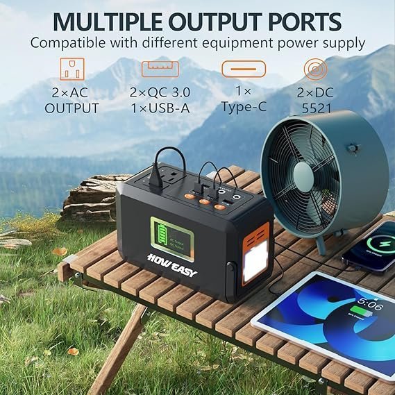 HOWEASY Portable Power Station,120W(240W Peak) Solar Generator,88Wh Lithium Battery Power with 110V AC Outlet/DC/USB/LED Light for Outdoor Camping Trip Hunting Emergency(Solar Panel Optional) - TryIlluminate