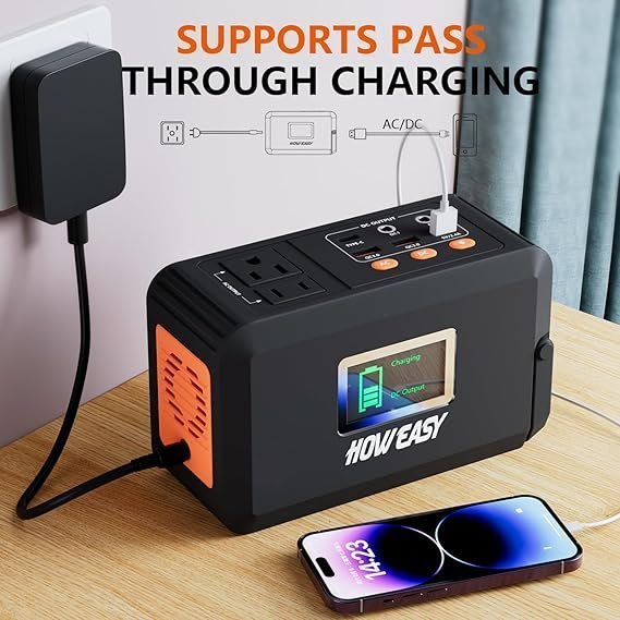 HOWEASY Portable Power Station,120W(240W Peak) Solar Generator,88Wh Lithium Battery Power with 110V AC Outlet/DC/USB/LED Light for Outdoor Camping Trip Hunting Emergency(Solar Panel Optional) - TryIlluminate