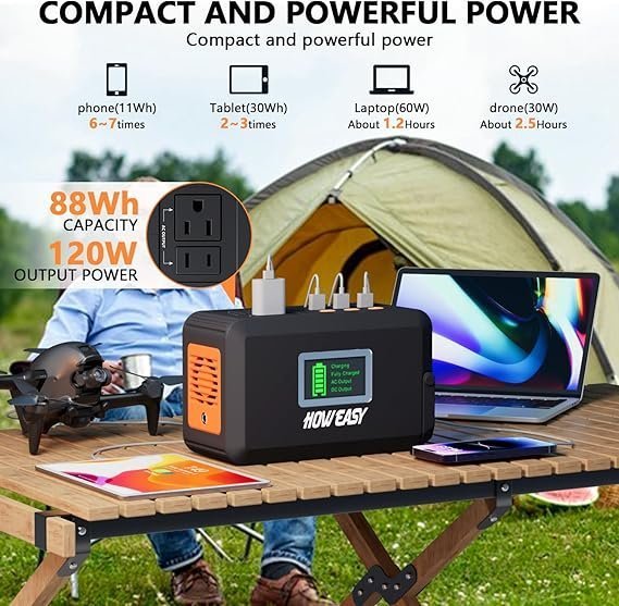 HOWEASY Portable Power Station,120W(240W Peak) Solar Generator,88Wh Lithium Battery Power with 110V AC Outlet/DC/USB/LED Light for Outdoor Camping Trip Hunting Emergency(Solar Panel Optional) - TryIlluminate