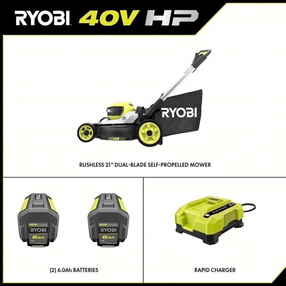 40V HP Brushless 21″ Cordless Battery Self-Propelled Lawn Mower with Dual Blades