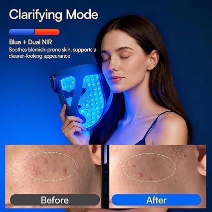 INIA Glow 4D Wireless Red Light Therapy Mask for face – Dual NIR, 320 LEDs, 4 Modes, Under-Eye Cooling, Cordless & Rechargeable LED Face Mask for Home & Travel, Skincare Gifts for Women Mom Wife, Blue - TryIlluminate