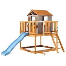 KizzParnrr Elevated kids playhouse made of fir wood with wave slide - TryIlluminate