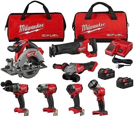 Milwaukee M18 FUEL 18V Lithium-Ion Brushless Cordless Combo Kit with Two 5.0 Ah Batteries, 1 Charger, 2 Tool Bags (7-Tool) - TryIlluminate