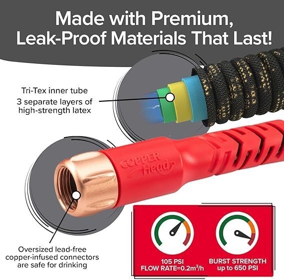 Pocket Hose 100 FT Copper Head Expandable Garden Hose with Pocket Pivot, No Tangles, AS SEEN ON TV, 360° Swivel, Tri-Tex Tubing, Force Field Jacket, Lead-Free, No-Kink, Anti-Burst w/APT - TryIlluminate