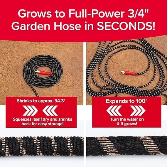 Pocket Hose 100 FT Copper Head Expandable Garden Hose with Pocket Pivot, No Tangles, AS SEEN ON TV, 360° Swivel, Tri-Tex Tubing, Force Field Jacket, Lead-Free, No-Kink, Anti-Burst w/APT - TryIlluminate