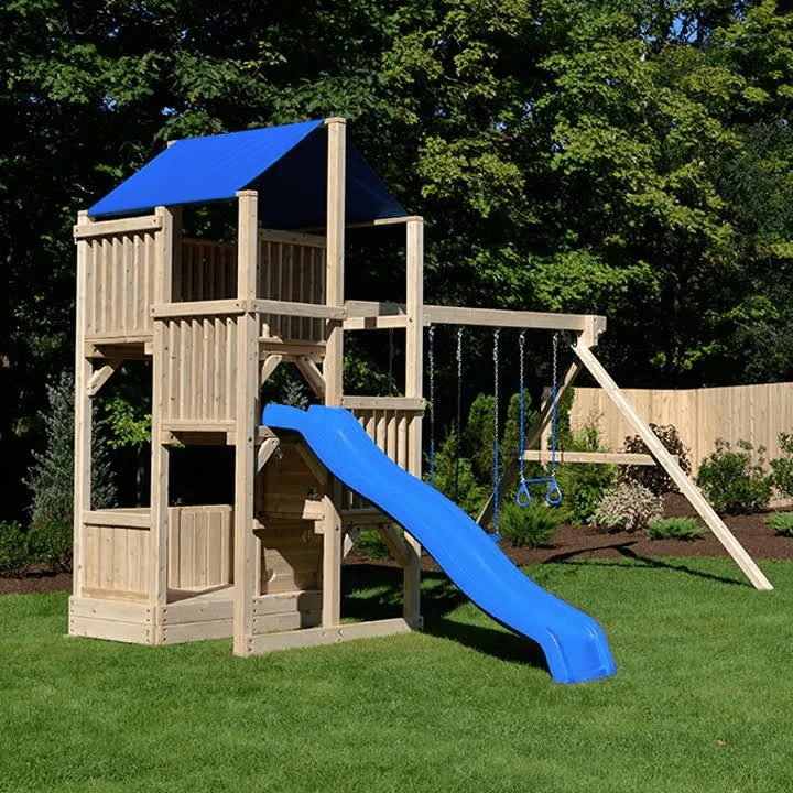 Quad Tower White Cedar Outdoor Wooden Swing Set with Swings and Slide - TryIlluminate