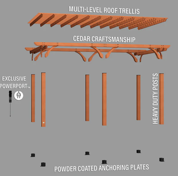 Backyard Discovery Beaumont 20 Ft x 12 Ft Cedar Patio Pergola with Power
