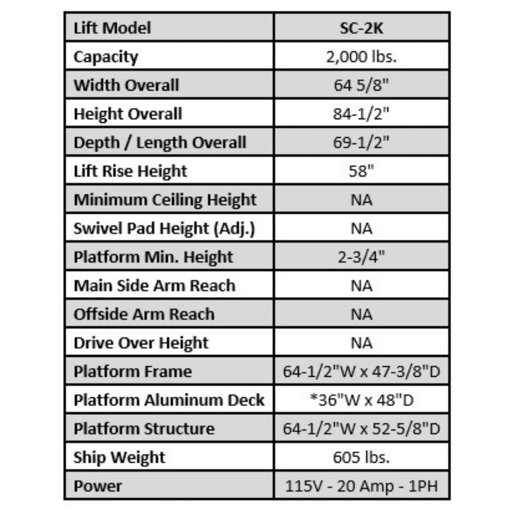 Auto Lift SC-2K 2,000 Lb. Single Column Turf Lift for Golf Carts ATVs Lawnmowers Black