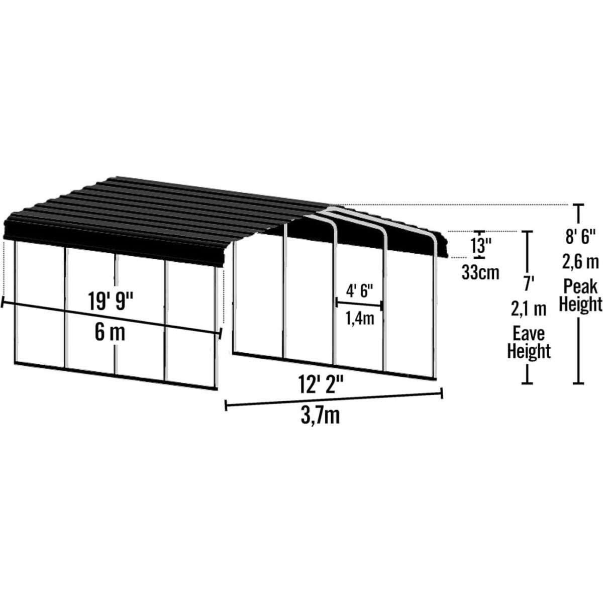 Arrow 12' x 20' x 7' Heavy-Duty Steel Carport DIY Kit Galvanized Metal Roof Vehicle and Equipment Storage Shelter