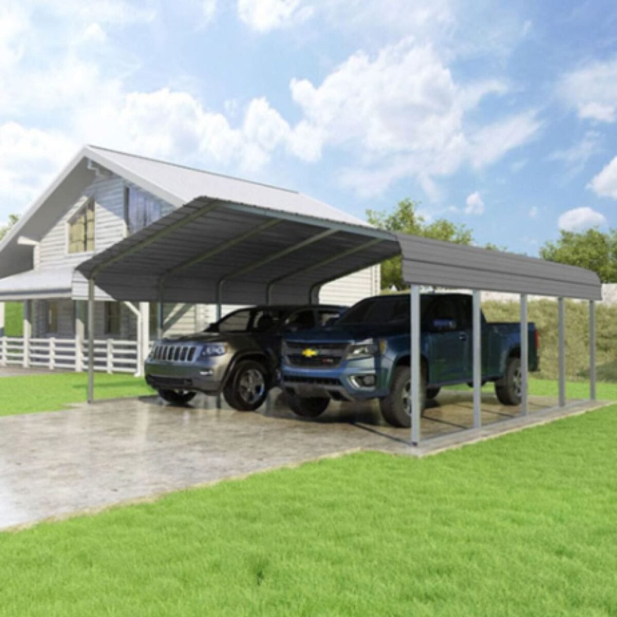 VersaTube Classic 20' x 20' x 7' Steel Carport DIY Kit Metal Roof Vehicle Shelter with Slip-Fit Frame