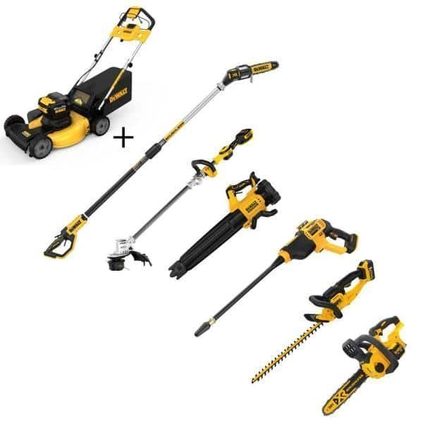 DEWALT 20V MAX Cordless Self-Propelled 21.5-Inch Lawn Mower and Outdoor Tool Combo Kit with Blower, Trimmer, and Saws