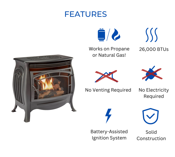 Duluth Forge FDSR25 26,000 BTU Matte Black Dual Fuel Ventless Gas Stove