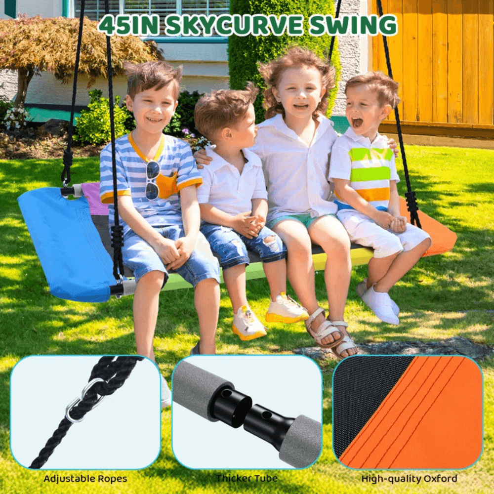 Designasofa 9.5 Ft. Heavy-Duty Metal Swing Set with Belt Swing and Trapeze Bar