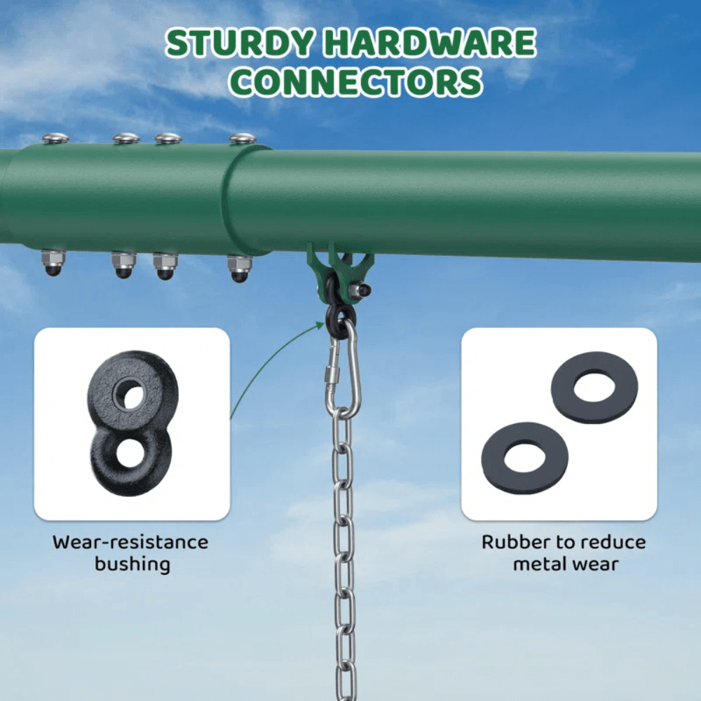 Designasofa 9.5 Ft. Heavy-Duty Metal Swing Set with Belt Swing and Trapeze Bar