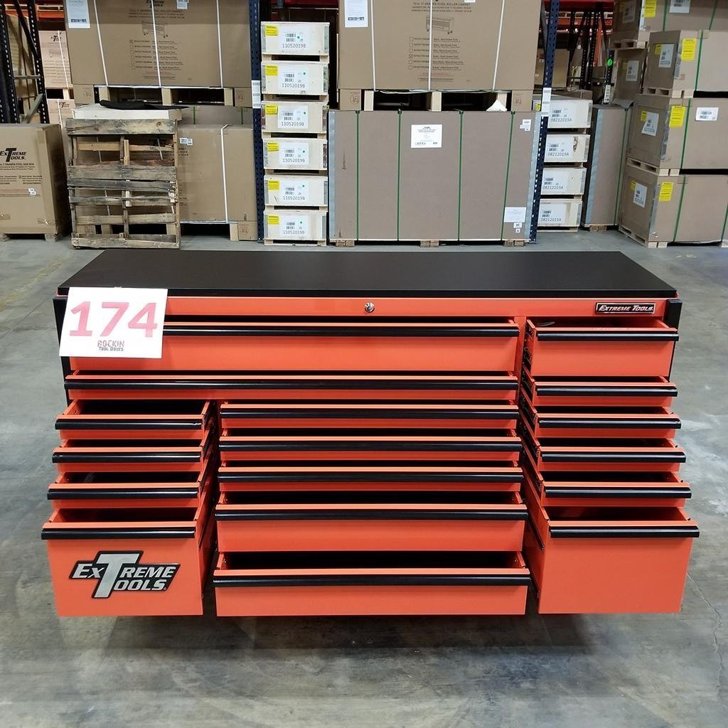 Scratch & Dent, Extreme Tools DX Series 72″ x 21″ Triple Bank Roller Cabinet, 17 Drawers – Orange/Black Showroom Demo - TryIlluminate