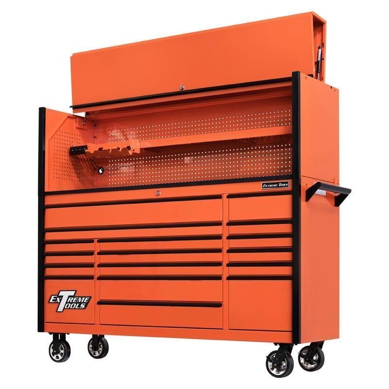 Scratch & Dent, Extreme Tools DX Series 72″ x 21″ Triple Bank Roller Cabinet, 17 Drawers – Orange/Black Showroom Demo - TryIlluminate