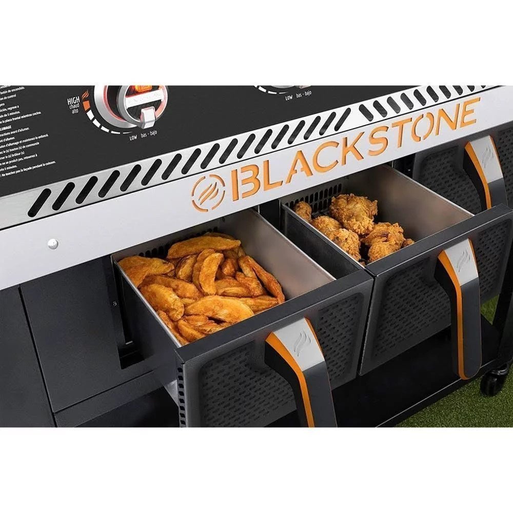 BLACKSTONE 36-Inch 4 Burner Gas Griddle with Dual Air Fryer Drawers – Model 1923 Black
