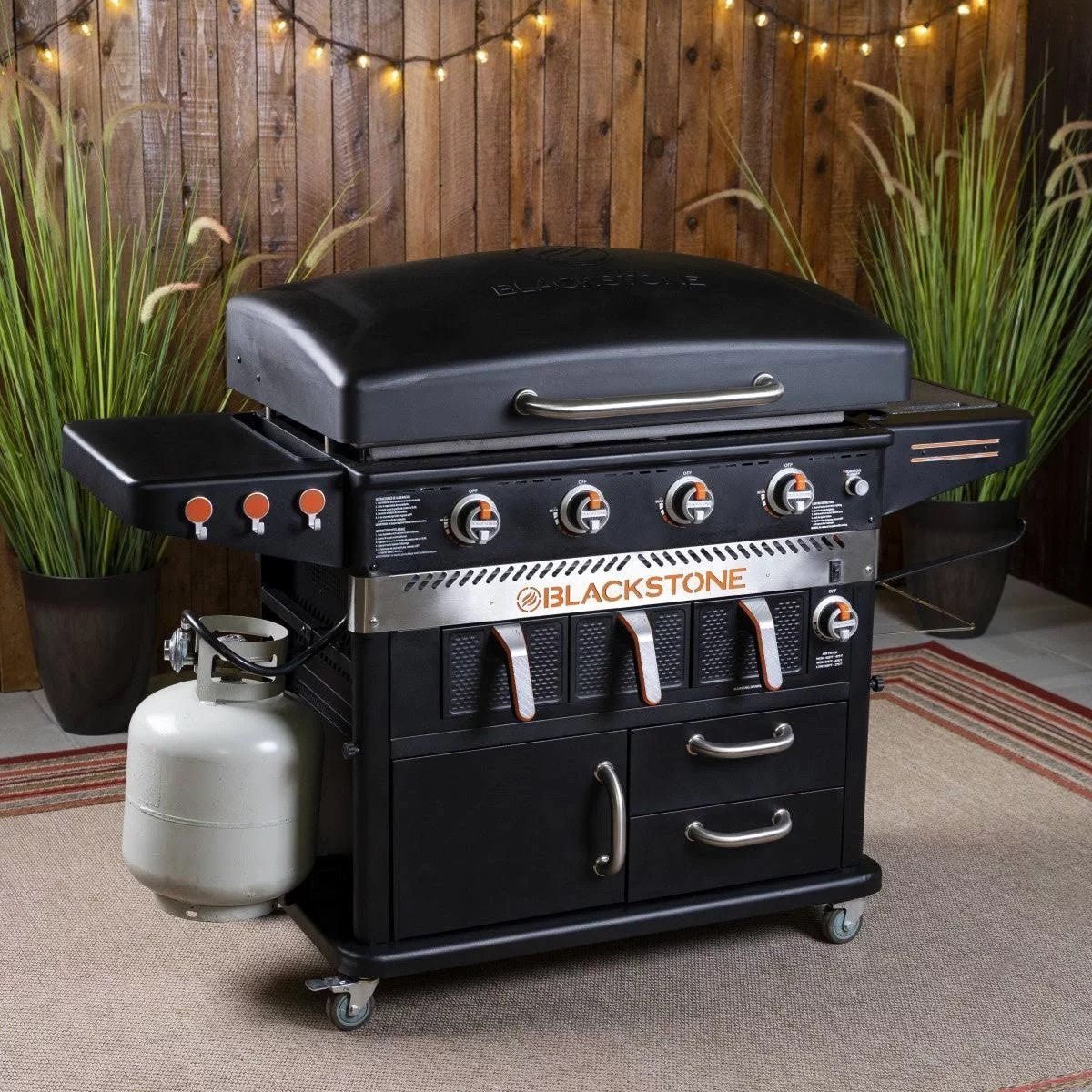 BLACKSTONE 36-Inch 4 Burner Gas Griddle with Dual Air Fryer Drawers – Model 1923 Black