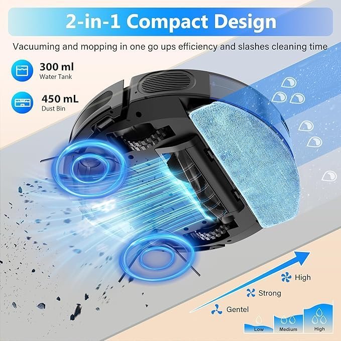 Tikom Robot Vacuum and Mop Combo, 5000Pa Robotic Vacuum Cleaner, 150 Min Max, App & Remote Control, Ideal for Hard Floor, Carpet, Pet Hair, Self-Charge(G8000 Max) - TryIlluminate