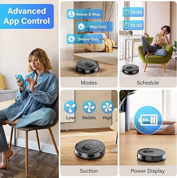 Tikom Robot Vacuum and Mop Combo, 5000Pa Robotic Vacuum Cleaner, 150 Min Max, App & Remote Control, Ideal for Hard Floor, Carpet, Pet Hair, Self-Charge(G8000 Max) - TryIlluminate