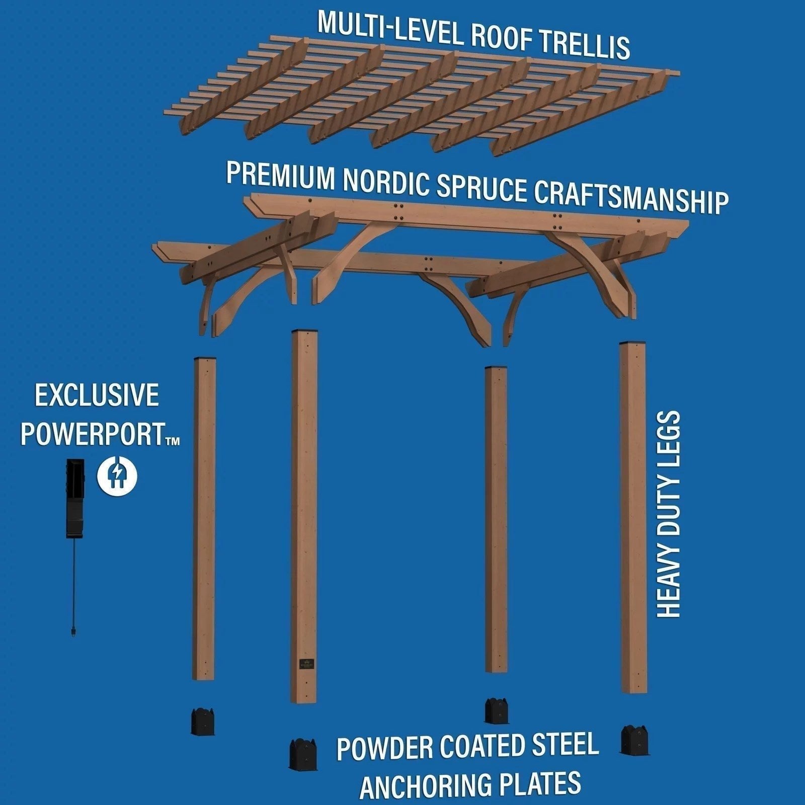 10 x 10 Fairhaven Pergola Rustic Finish - TryIlluminate