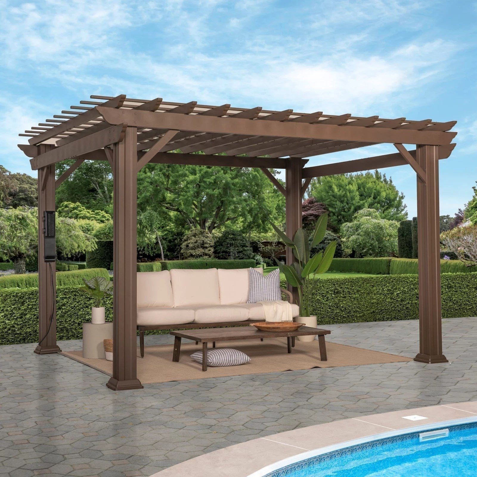 12 x 10 Ashford Traditional Steel Pergola With Sail Shade Soft Canopy - TryIlluminate