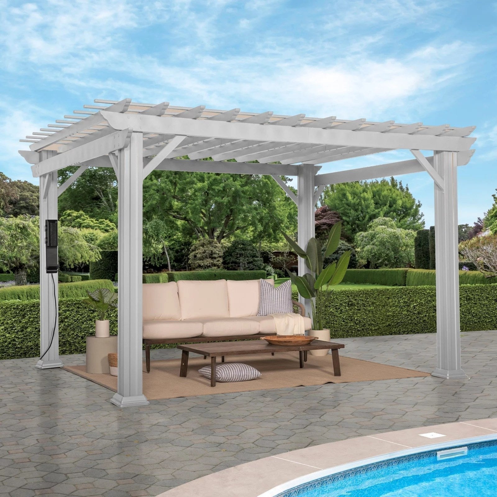 12×10 Hawthorne Traditional Steel Pergola With Sail Shade Soft Canopy - TryIlluminate