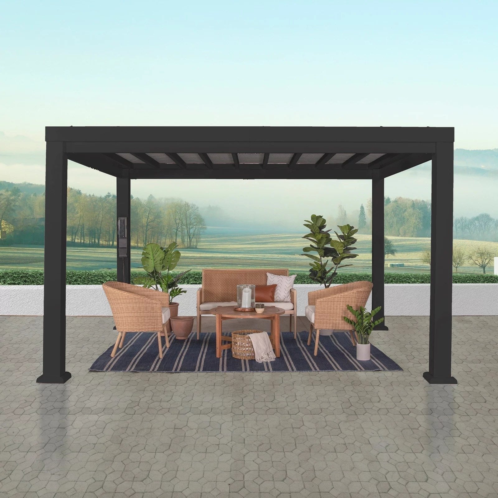 12×10 Trenton Modern Steel Pergola With Sail Shade Soft Canopy - TryIlluminate