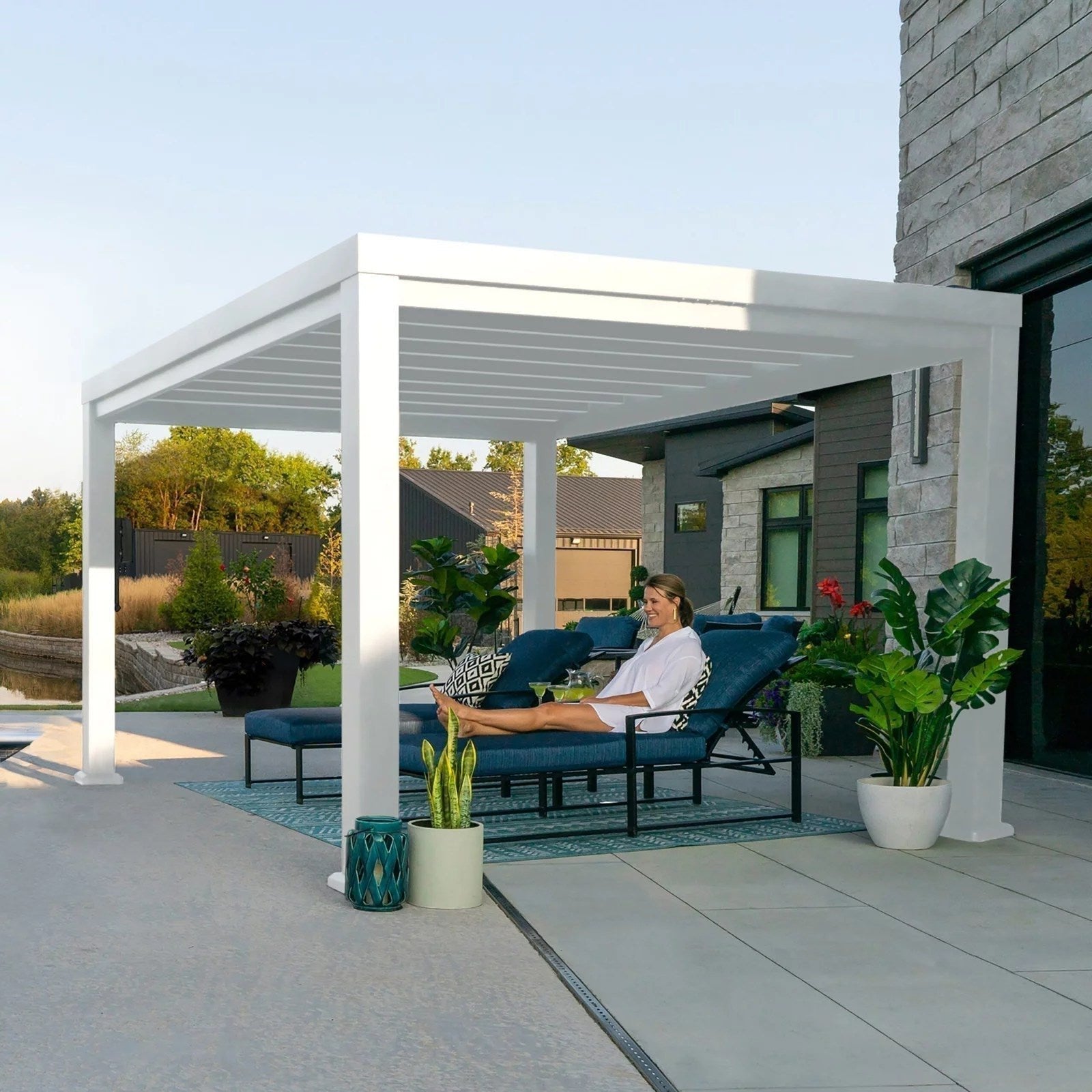 12×10 Windham Modern Steel Pergola With Sail Shade Soft Canopy - TryIlluminate