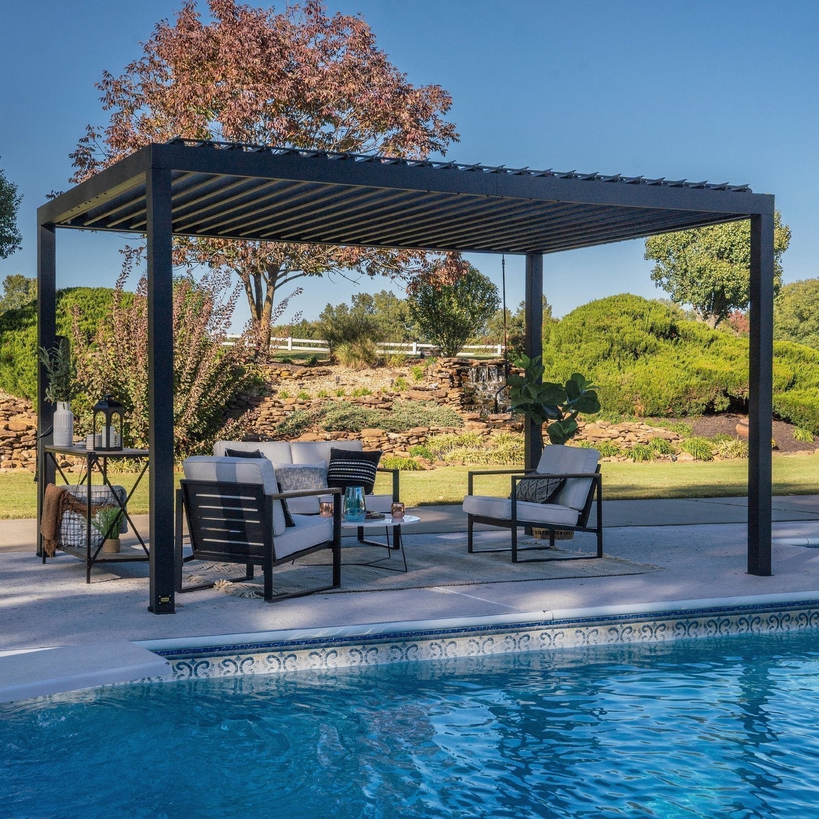 14×10 Sarasota Steel Louvered Pergola - TryIlluminate