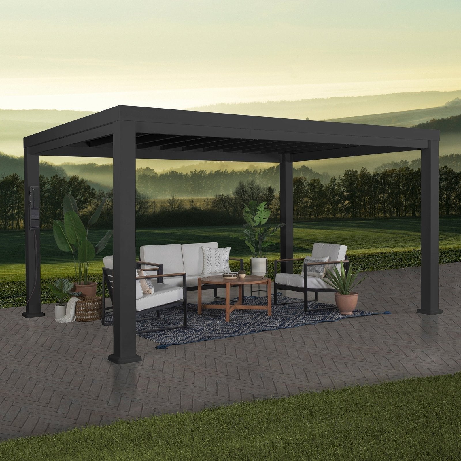 14×12 Trenton Modern Steel Pergola - TryIlluminate