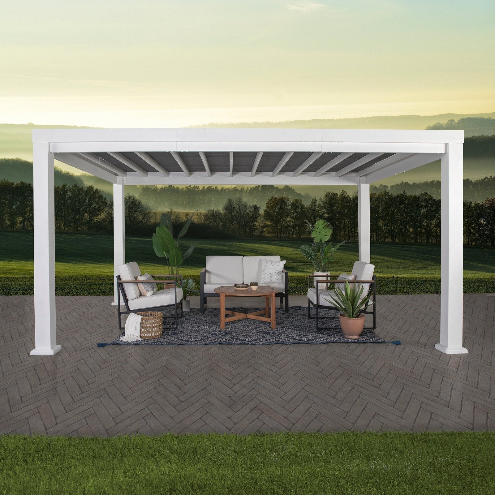 14×12 Windham Modern Steel Pergola - TryIlluminate