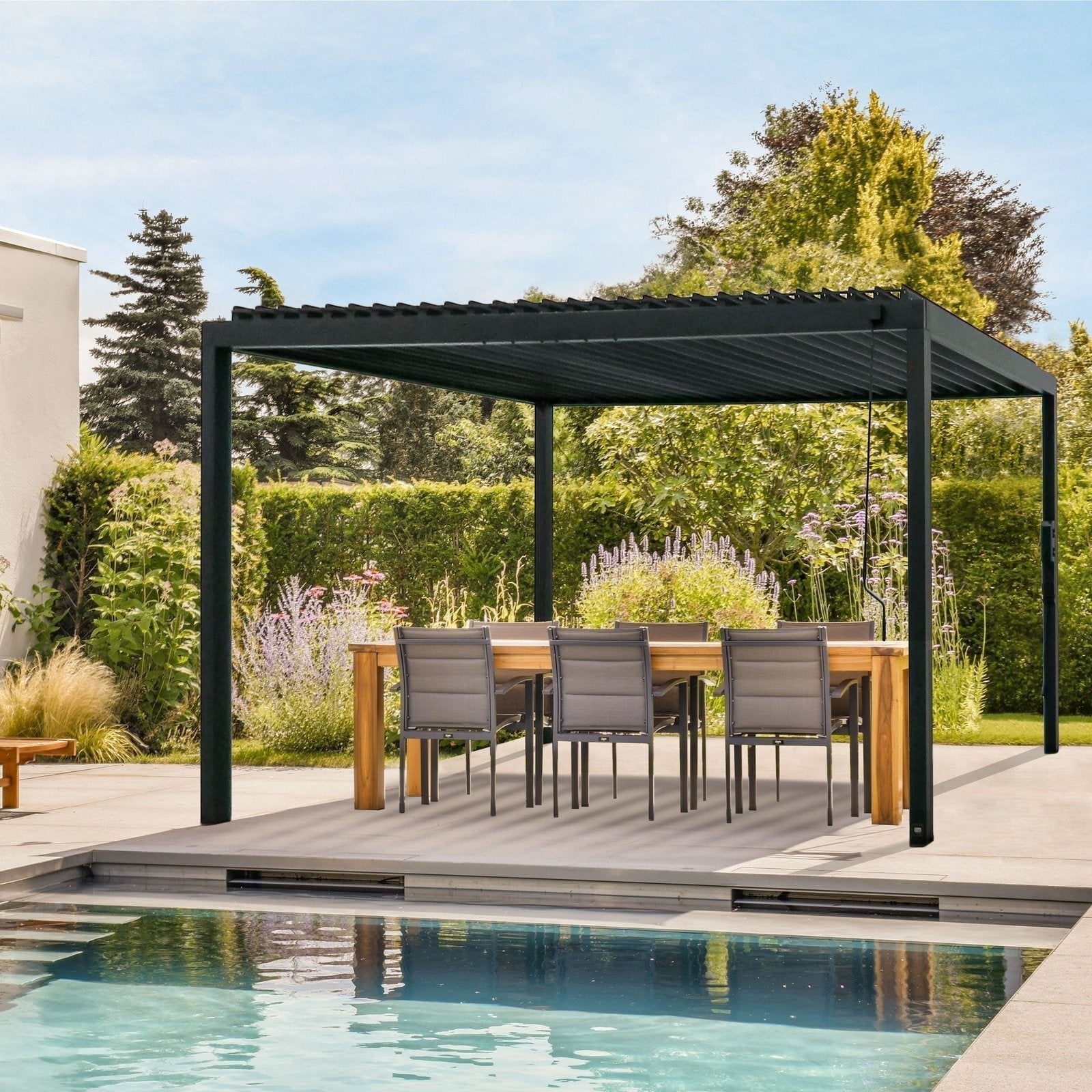 16×10 Sarasota Steel Louvered Pergola - TryIlluminate