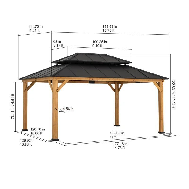 16×12 Solid Wood Patio Gazebo - TryIlluminate