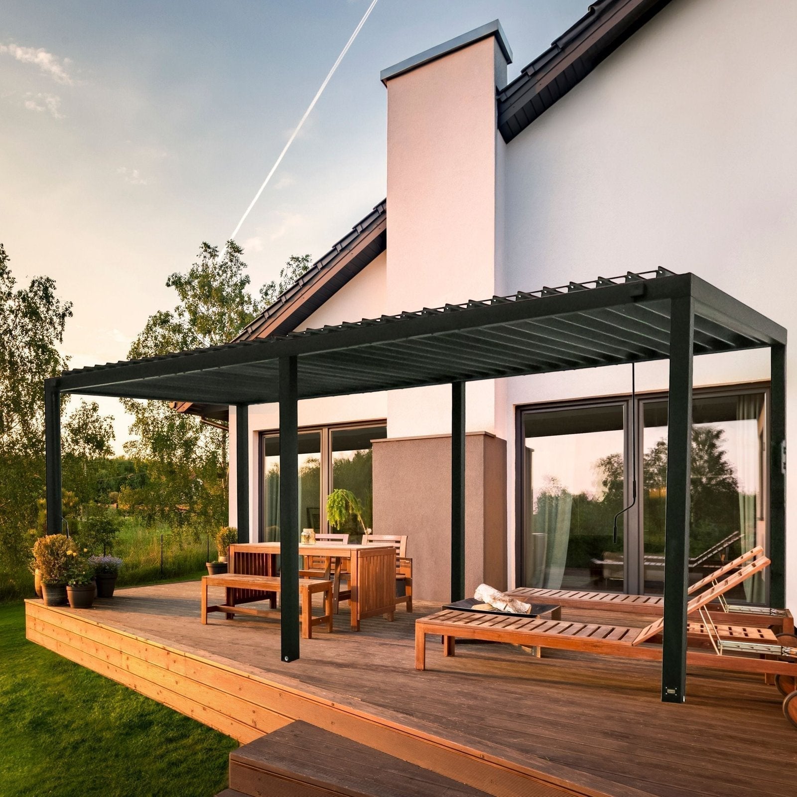 20×10 Sarasota Steel Louvered Pergola - TryIlluminate