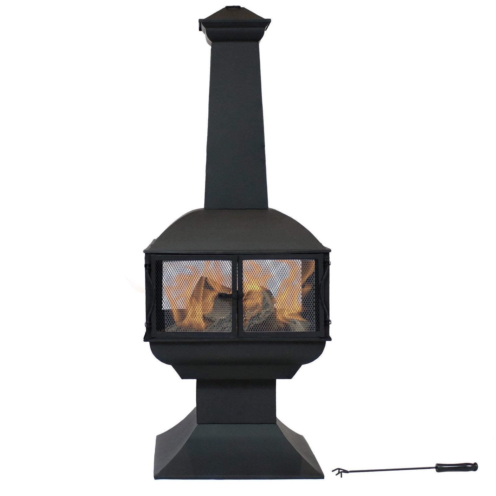 Sunnydaze 57″ 360-Degree View Steel Wood-Burning Chiminea with Grate, Poker, and Cover