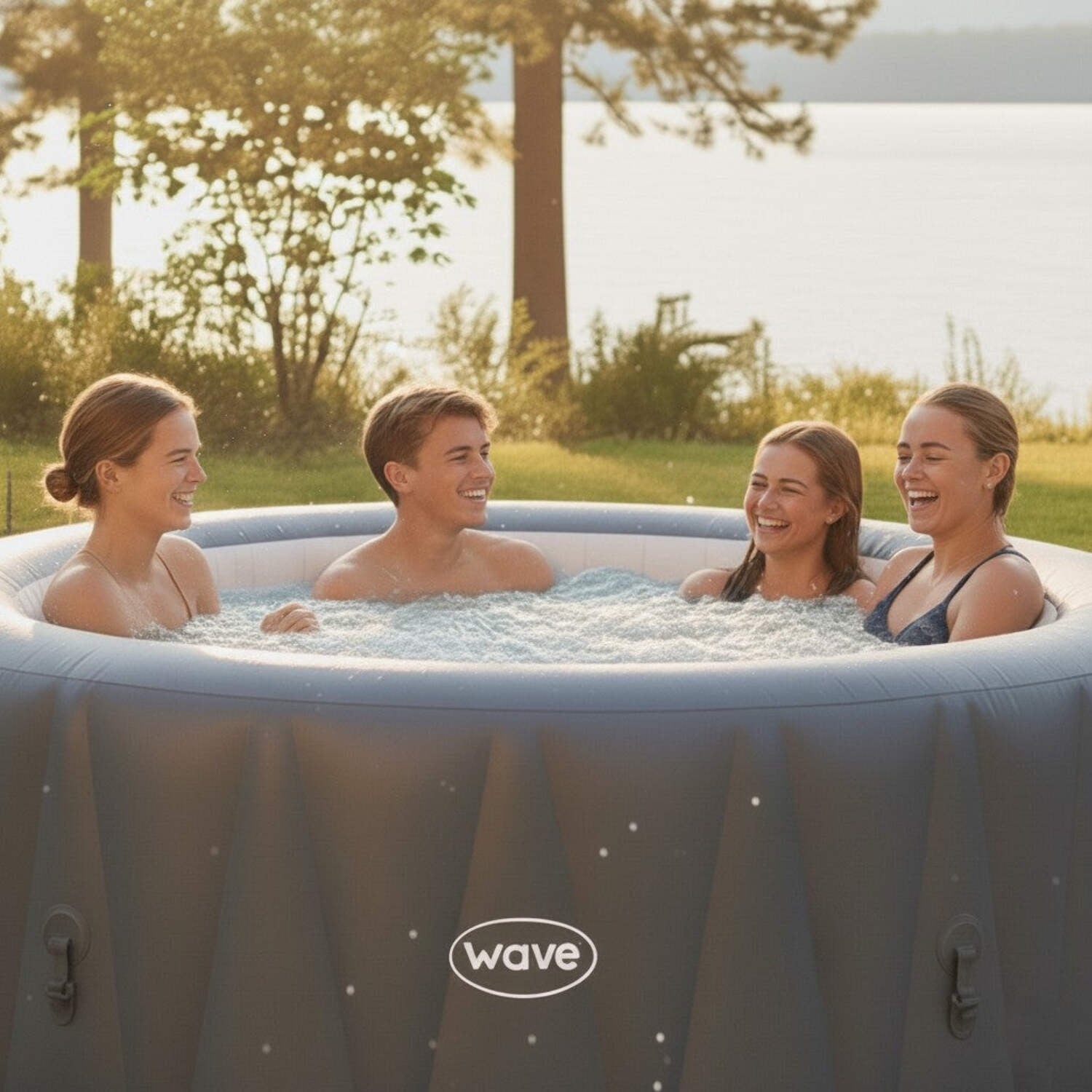 Wave Atlantic 6 Person Round Inflatable Hot Tub, Navy