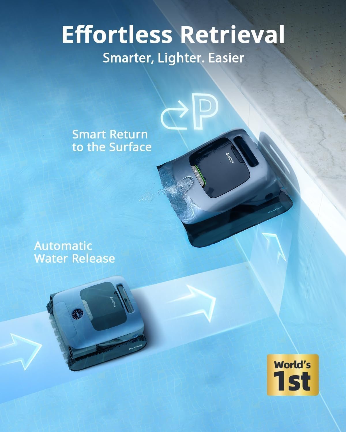 Beatbot Aquasense Pro Cordless Pool Cleaner Robot – Clarifies Water, Cleans Surface, Floor, Walls and Waterline, Intelligent Path Optimization, Surface Parking – Dark Blue